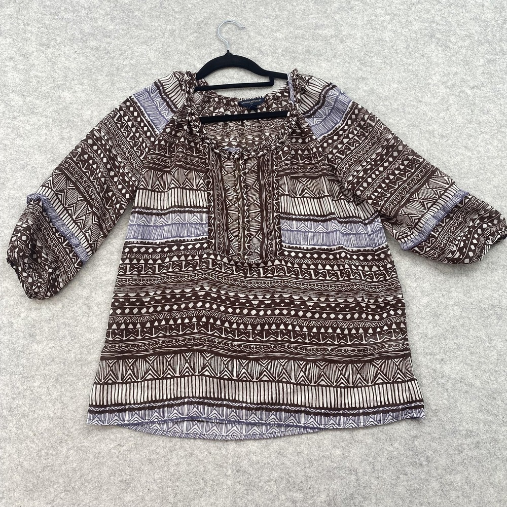 Banana Republic Top Womens S Brown Polyester Geometric Tunic 3/4 Sleeve Boho